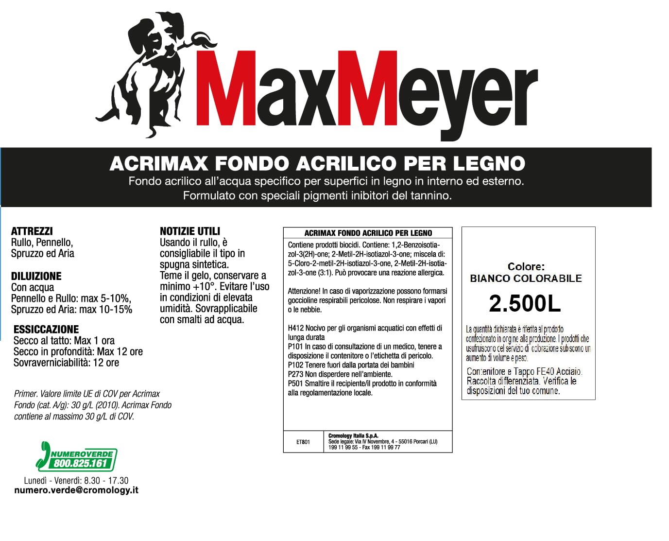 MAXMEYER Acrimax fondo acrilico per legno, Bianco, 2.5 L
