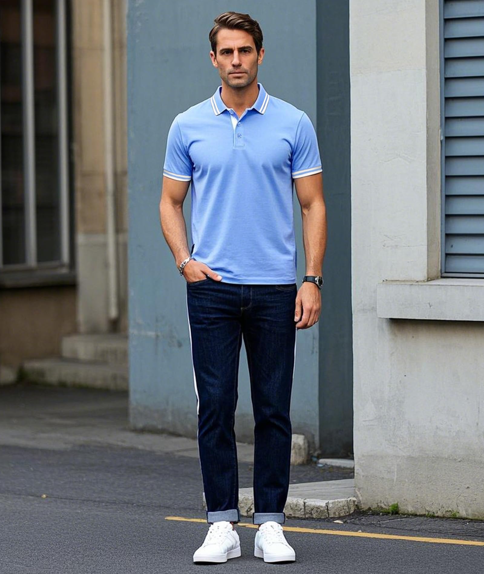 Poloshirt für Herren Kurzarm Regular Fit Atmungsaktiv Golf Polo Schnelltrocknend Piqué Freizeit Poloshirts Männer