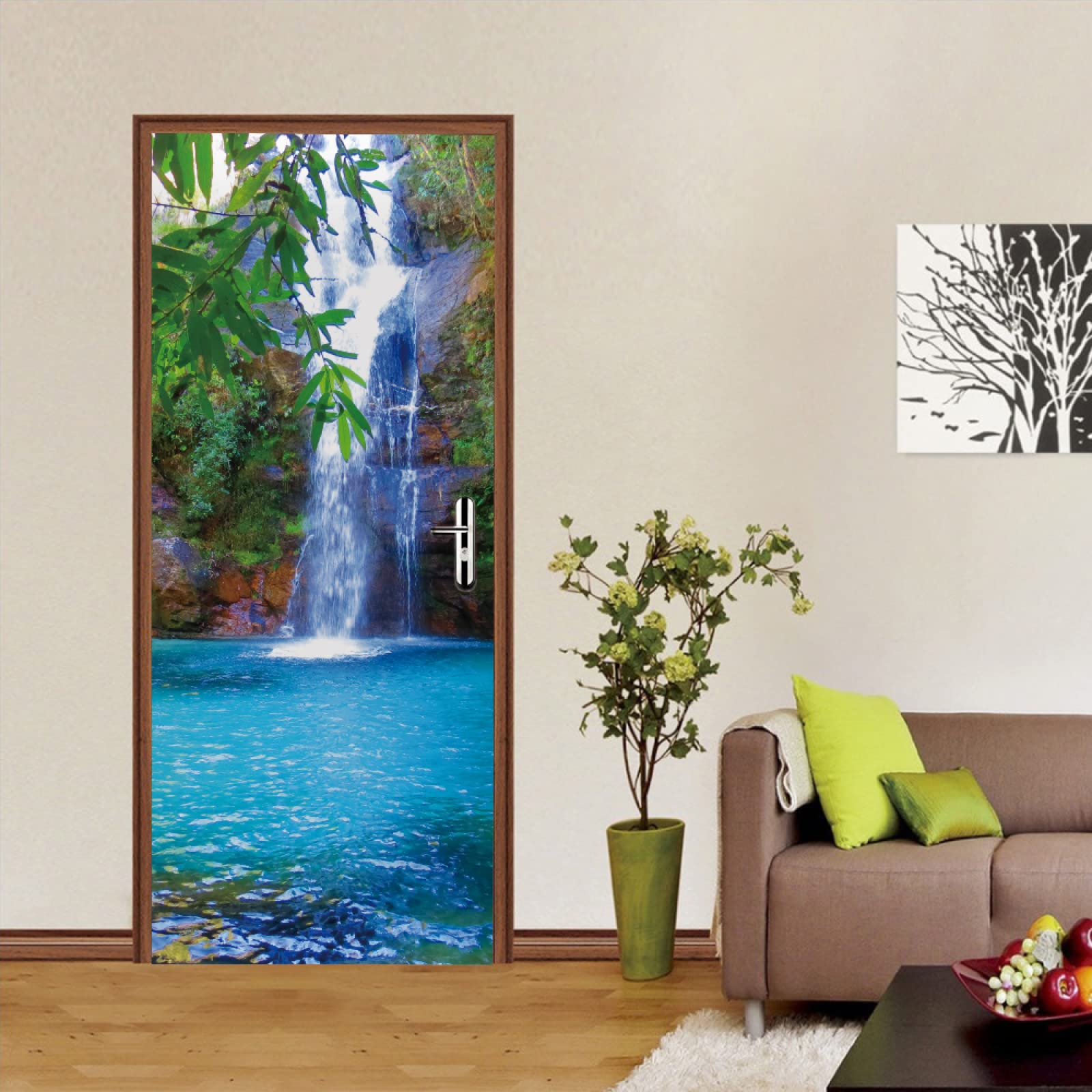 Stickers Déco Porte 3D Cascade – 2 Rouleaux 77x200 Cm, PVC Amovible, Pour Chambre, Salon, Salle De Bain