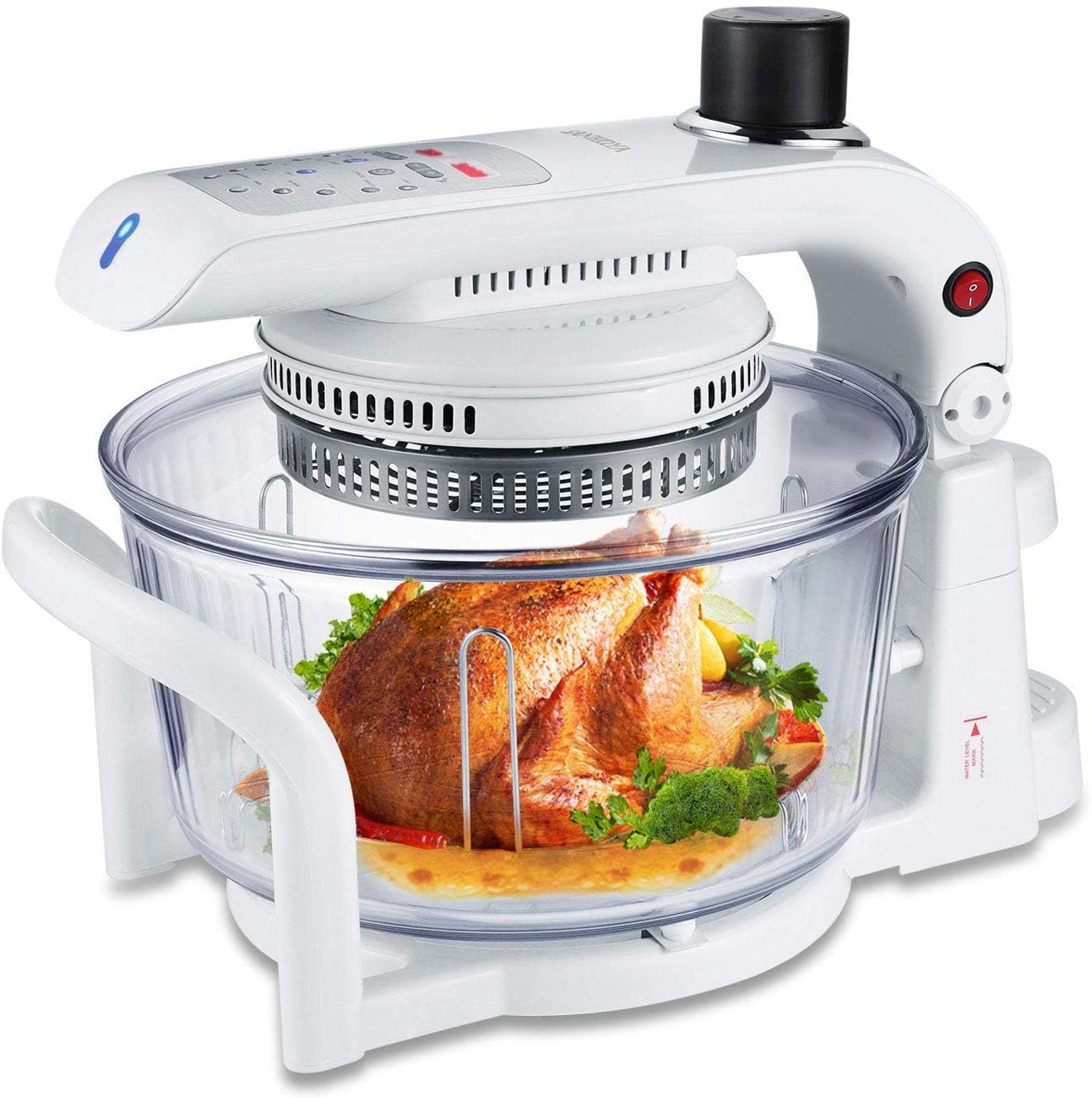 Glass Bowl Convection Oven, Halogen Turbo Oven, Air Fryer Toast Oven Oil Free XL Electric Countertop Ovens Air Frier, Digital Turbo, Halogen Oven, White, 13QT