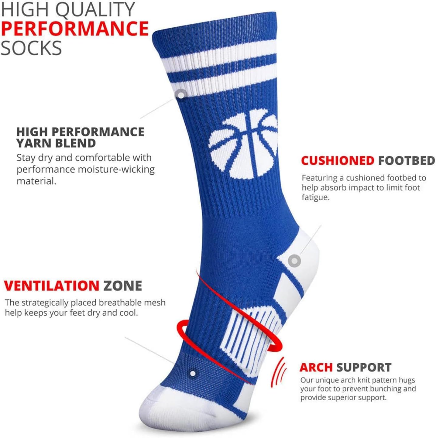 ChalkTalkSPORTS Basketball Performance Crew Socks - Multiple Colors - Youth & Adult - Elite Basketball Mid-Calf Socks - Image 5
