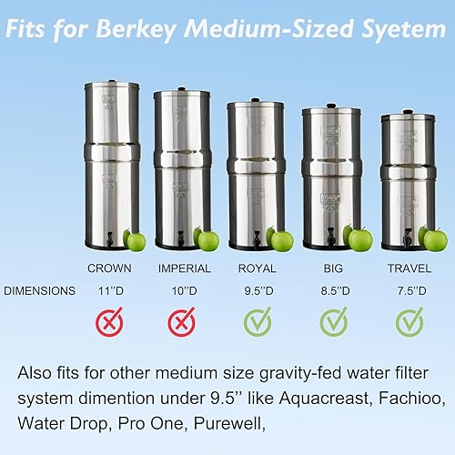 Miniatura 2 de Soporte de acero inoxidable para Berkey Big, Royal y Travel System, soporte de encimera de 9 pulgadas de diámetro y 6 pulgadas de alto con ganchos,