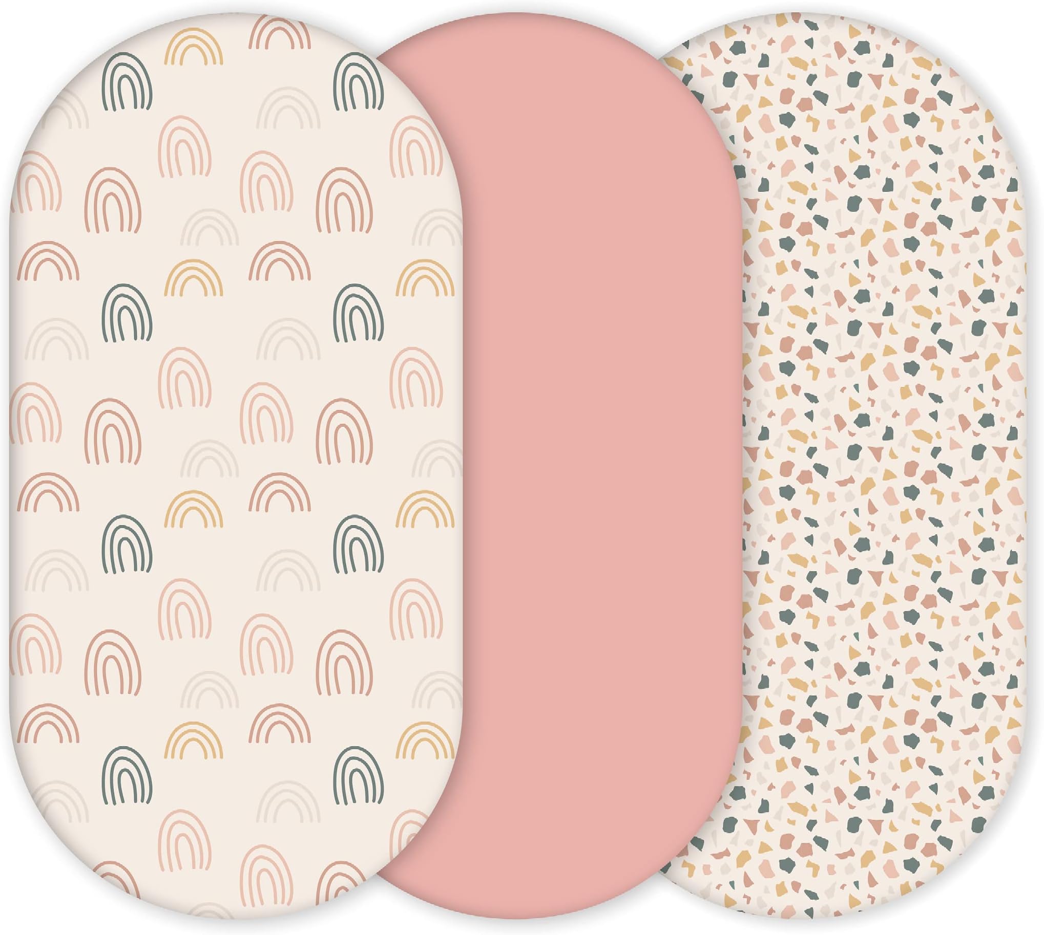 YUNIOO 3-Pack Fitted Bassinet Sheets for Baby Changing Basket, Moses Basket, Cradle, Crib and co-Sleeper and as Changing Pad Cover. 100% Ultrasoft Cotton. Stretchy. Fits Different mattresses.