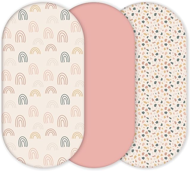 YUNIOO Fitted Bassinet Sheets, Moses Basket Fitted Sheets also for Stroller, Crib, Pram, Baby Changing Basket and Changing Pad Cover. 100% Soft Cotton. 3-Pack. Fits Different Mattresses. 80 x 40 cm