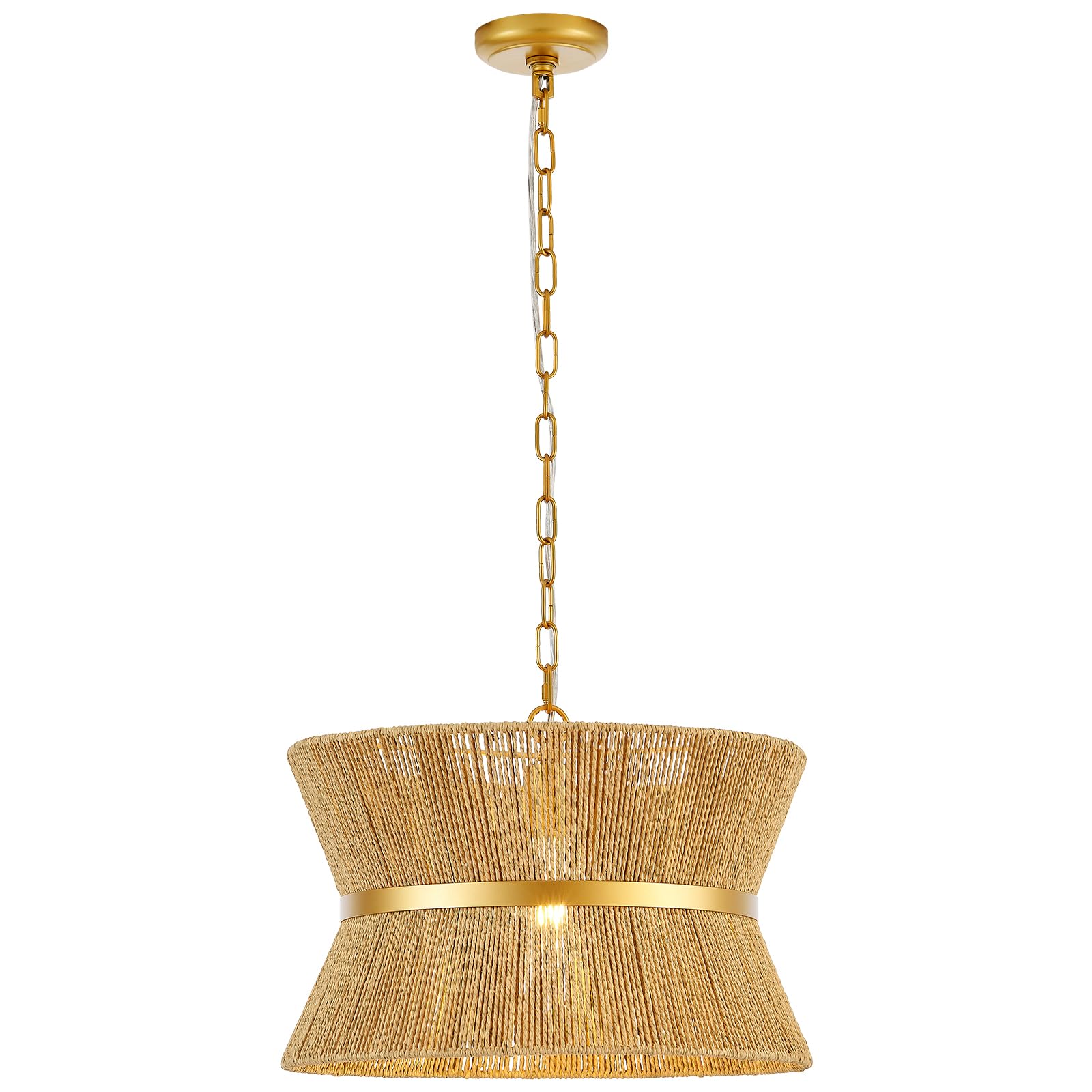 Photo 1 of ELYCCUPA 18” Hand Woven Rattan Boho Chandelier Brass Ajustable Pendant Light for Kitchen Island Living Room Bedroom Hallway, UL Listed