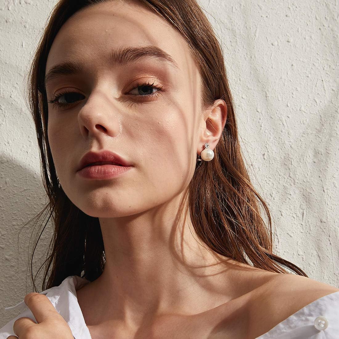 Han han Pearl Stud Earrings for Women 925 Sterling Silver, Pearl Jewelry Gift for Women 8MM-13MM