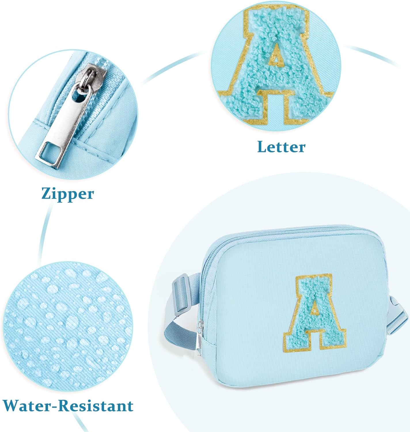 Chenille Letter Crossbody Bags for Women Trendy, Waterproof Fanny Packs for Women Cross Body, Initial Letter Belt Bag with Multiple Inner Pockets and Adjustable Strap(Blue V) - Image 5