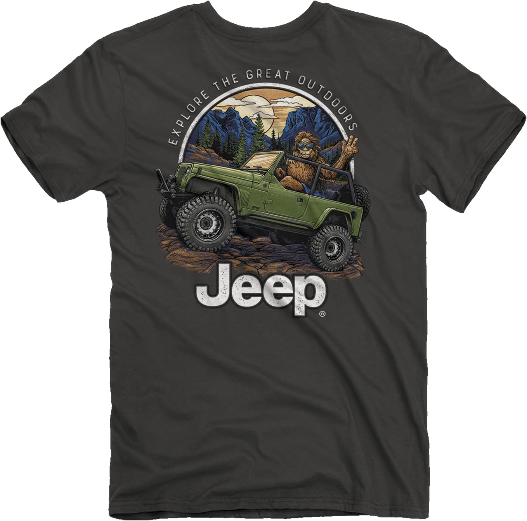 Jeep Sasquatch Men's Short Sleeve T-Shirt | Off-Roading, Wrangler Unlimited LJ for Outdoors Lovers | 100% Cotton, Smoke