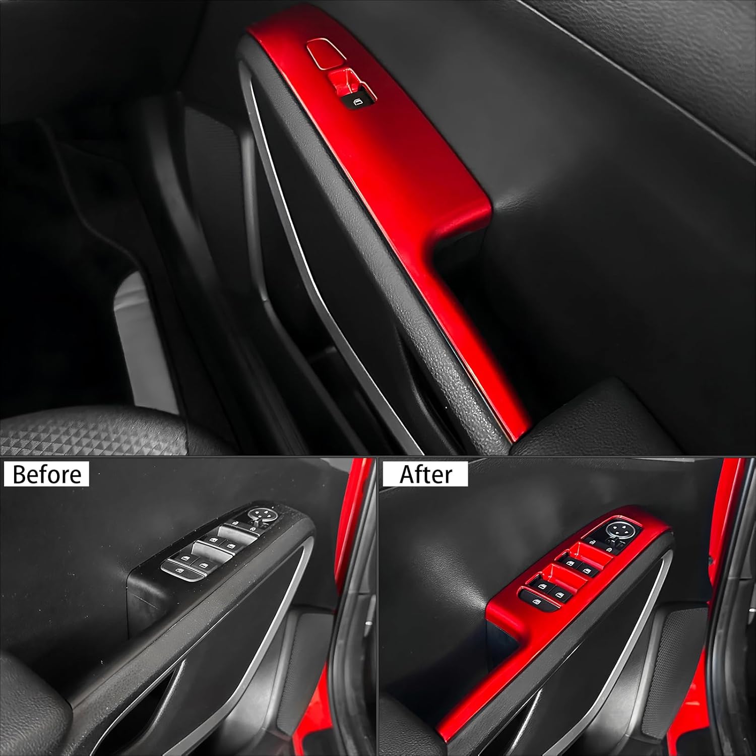 Car Window Switch Panel Cover,Side Door Glass Lock Control Button Cover,Window Lift Switch Control Panel Cover Compatible with Kia Soul 2020-2025 Accessories (Glossy Red Style)