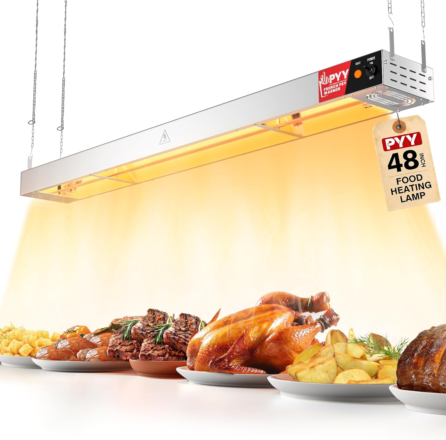 PYY 48 Inch Food Heat Lamp Strip - Commercial Food Heating Warmer, 1400W Hanging Stainless Steel Electric Strip Heater, Food Service Restaurant