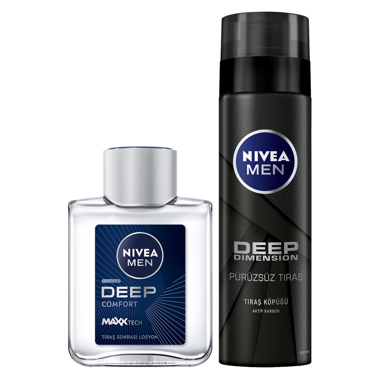 NIVEA MEN Erkek Deep Dimension Tıraş Köpüğü 200 ml, Kusursuz Tıraş,Aktif Karbon, Kaygan Tıraş Deneyimi + NIVEA MEN Erkek Tıraş Sonrası Losyon Deep Dimension 100 ml