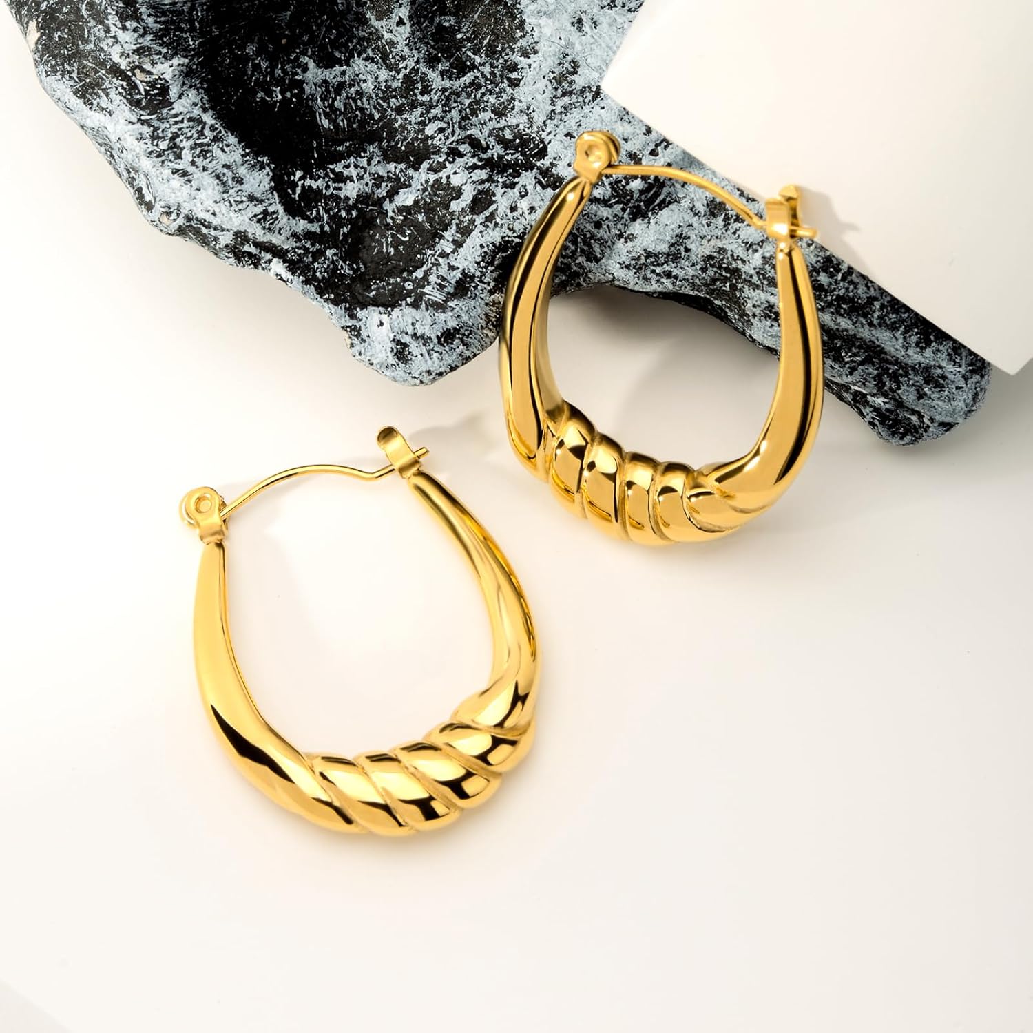 Hoop Earring for Women Hypoallergenic Stainless Steel Gold Hoop Dangle Earrings for Women 18K Gold Plated Stud Earring Chunky Twisted Hoop Gift for Women - Image 6