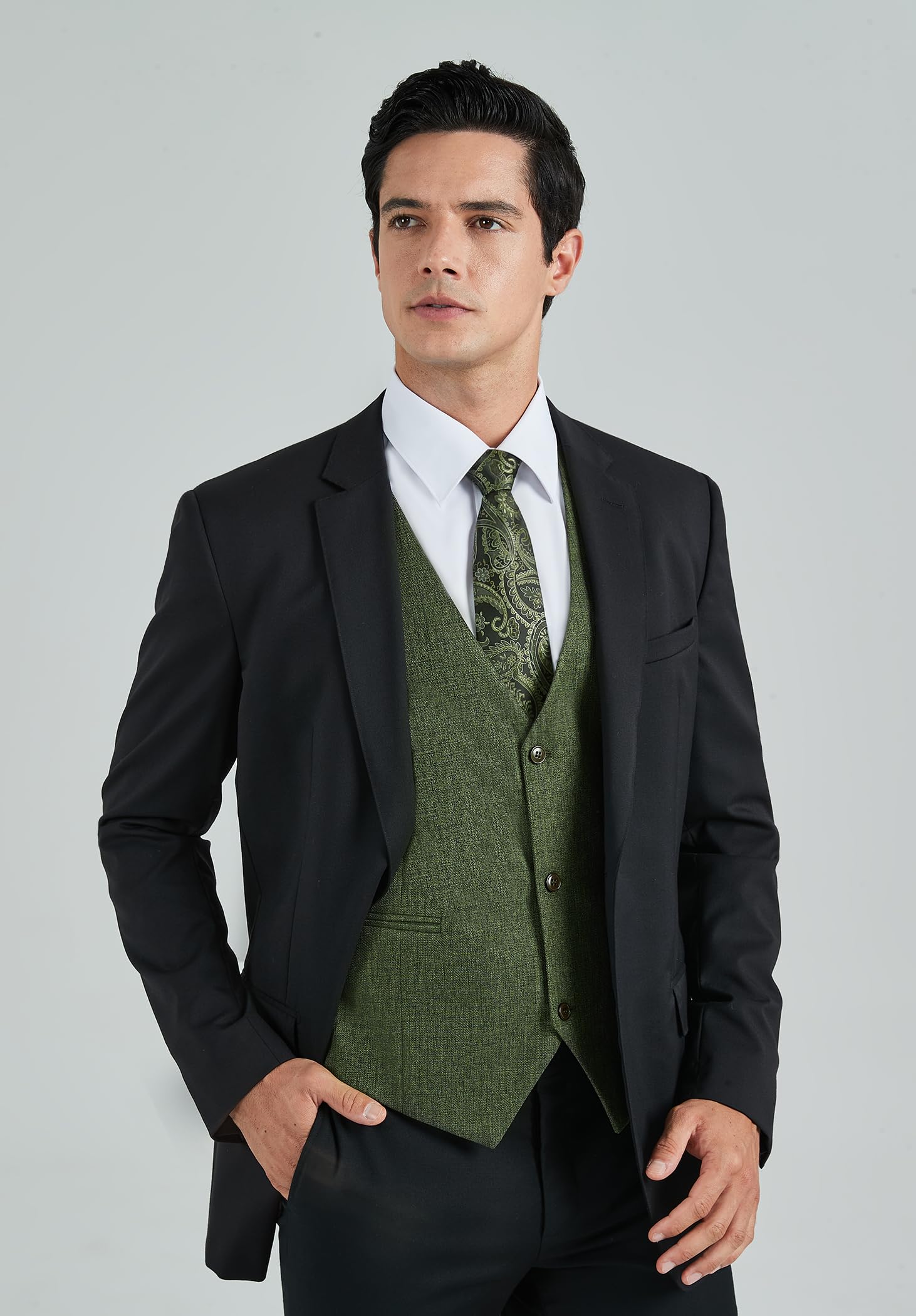HISDERN Kamizelka męska formalna kamizelka męska elegancka klasyczna bawełniana kamizelka ślubna jednokolorowe kamizelki z kieszeniami XS-4XL