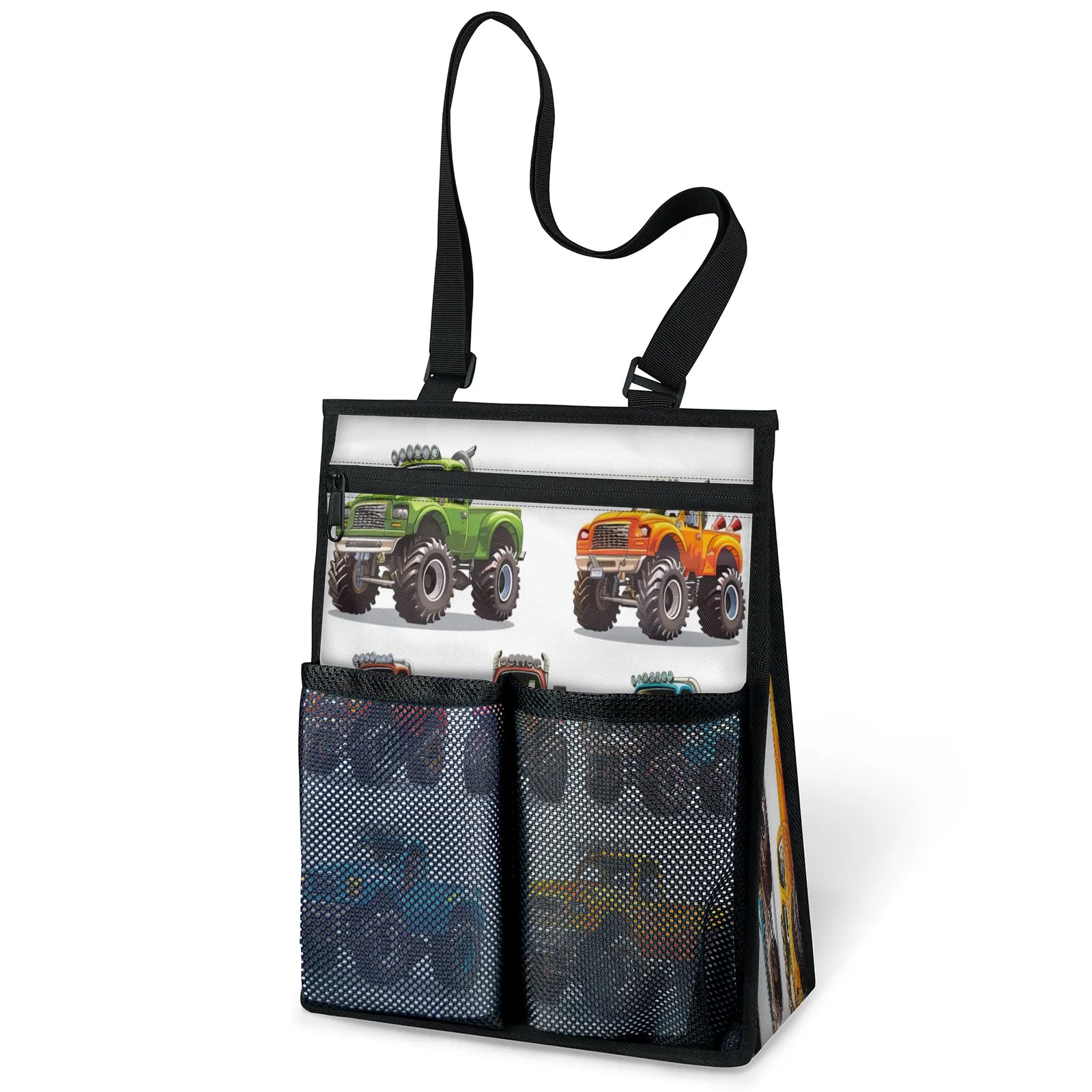 Ourtheme Monster Trucks Cartoon Portable Shower Bag for Travel Gym Camp Beach Tote Shower Caddy Bags Hanging Toiletry