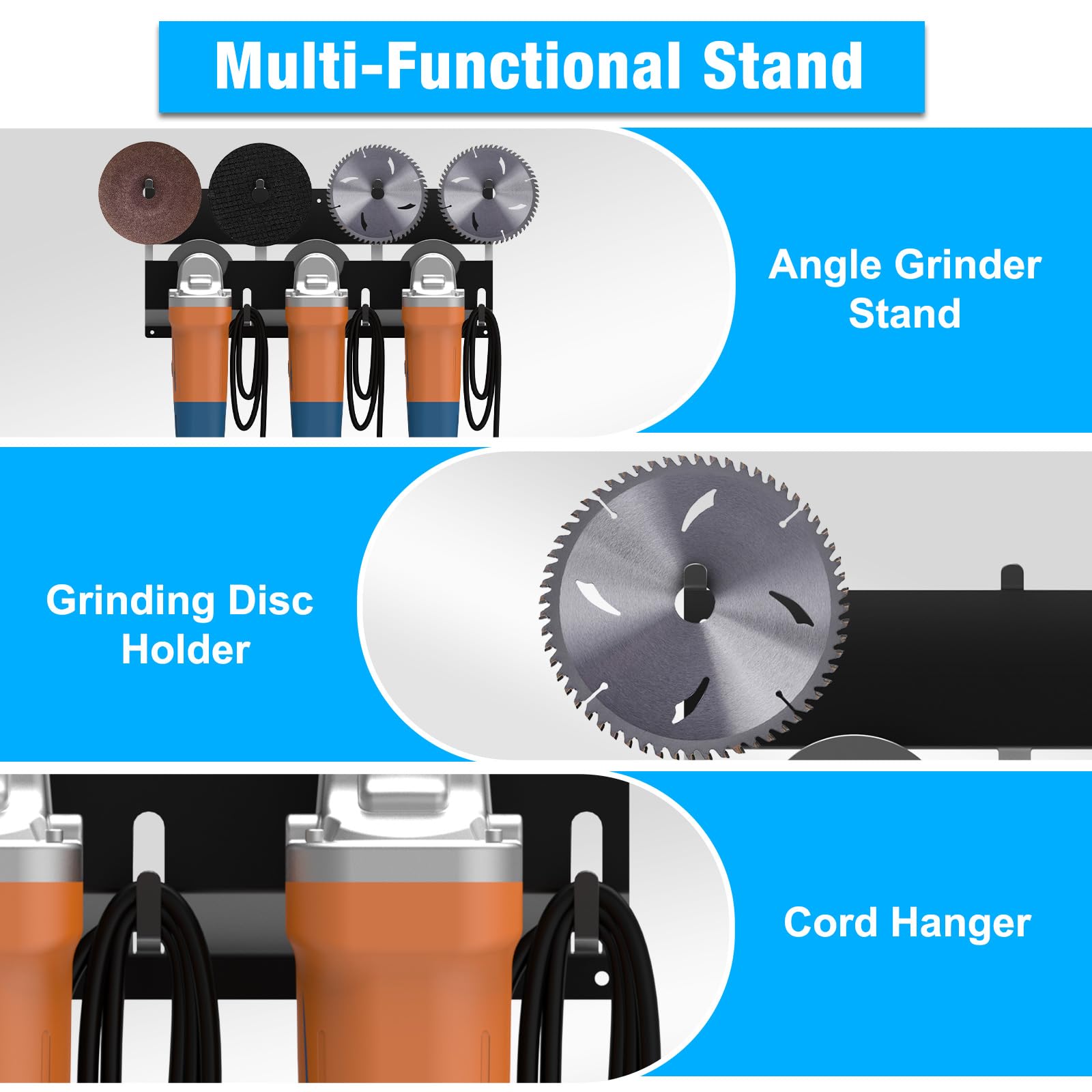 Angle Grinder Holder,Angle Grinder Stand with Discs Hook Rack & Cord Hanger — Amazon image 6