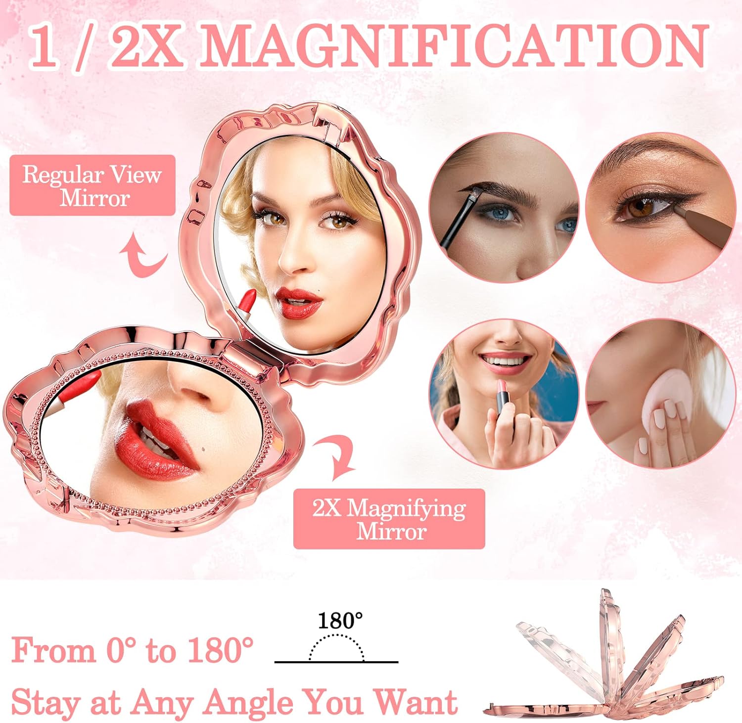 Panelee 96 Set Rose Compact Mirrors Bulk Quinceanera Wedding Party Favors Including Rose Shape Mirrors Thank You Tags and Jute Twine with White Organza Bags for Wedding Guests Souvenir (Pink Gold)