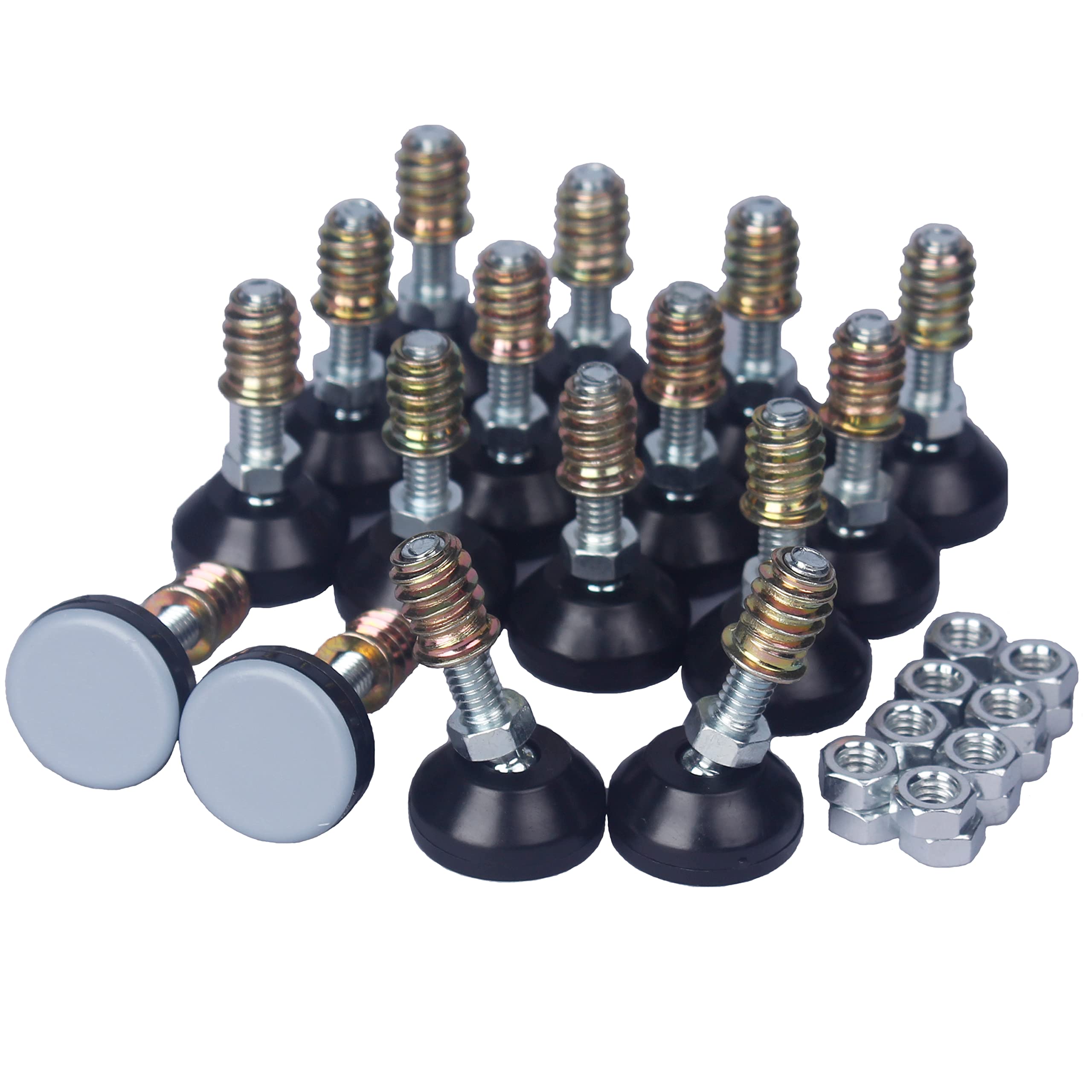 Möbelnivellierer Drehfüße (25 mm, 1/4–20, 16 Stück) PTFE (Teflon) unten, Gewindeschaft-Einstellpads, Tisch/Stuhl/Schrank/Sofa, mittlere Beine, Mutterninstallation und Bodenschutz