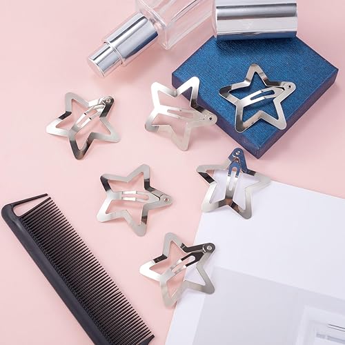 Miniatura 6 de 30 pinzas para el cabello de estrella a presión plateadas para mujeres y niñas, pinzas pequeñas de metal Y2K, accesorios para el cabello grueso y