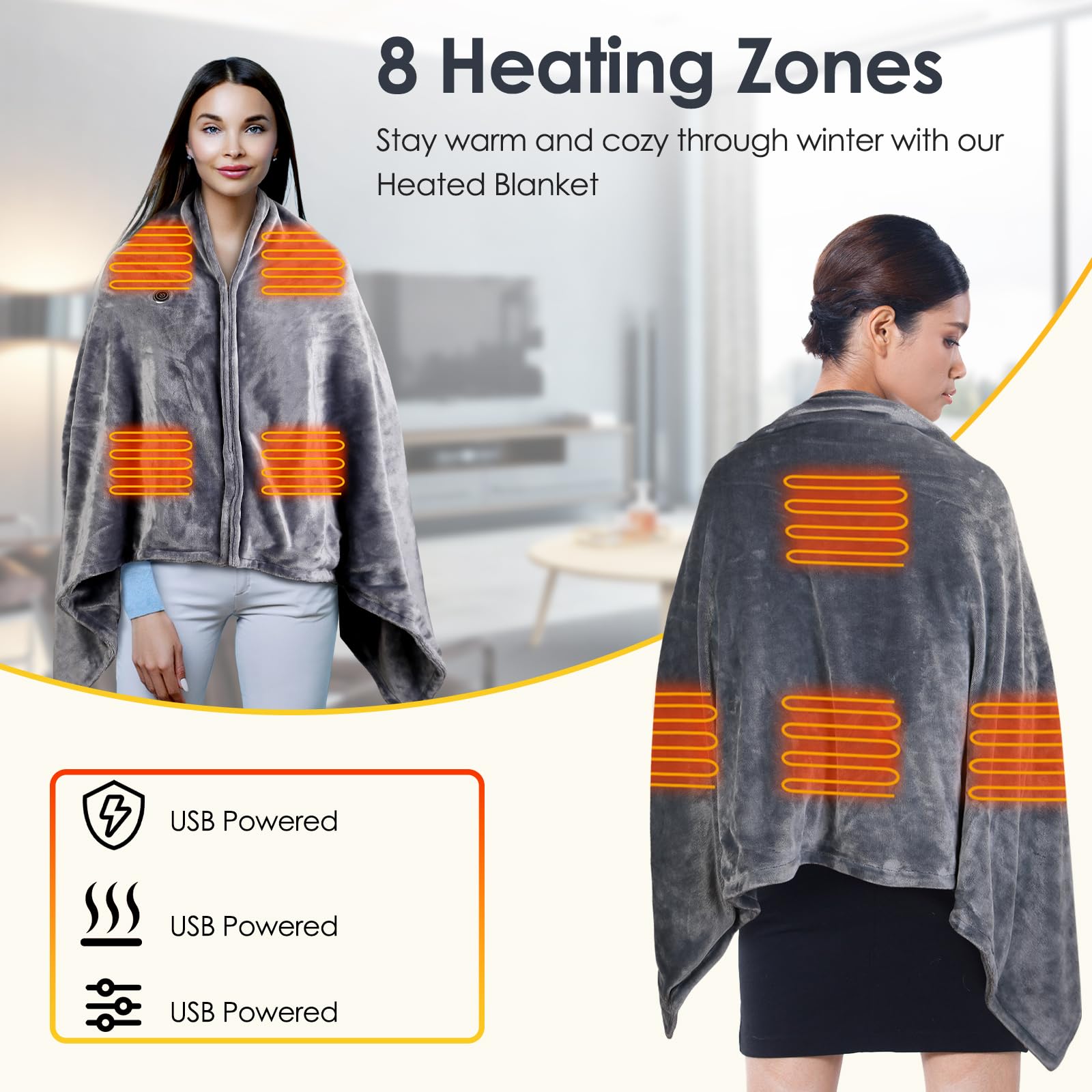 USB Heated Blanket Electric Throw, 59