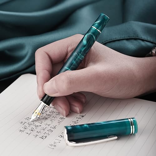 Miniatura 7 de HONG DIAN N2 - Pluma estilográfica, punta extra fina iridio, diseño acrílico azul turquesa, bolígrafo de escritura suave con convertidor y caja de