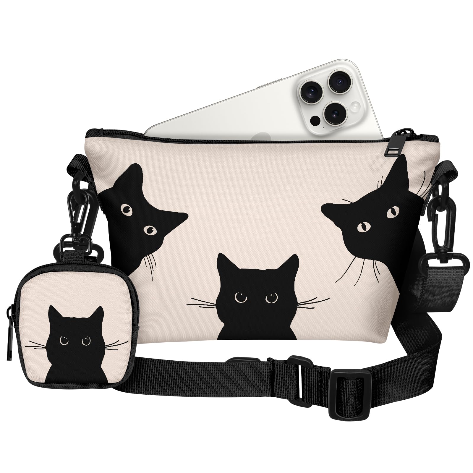 Miss Adola Cute Crossbody Bags for Women - Black Cat Fashion Aesthetic Small Cell Phone Purse for Travel & Daily Shopping