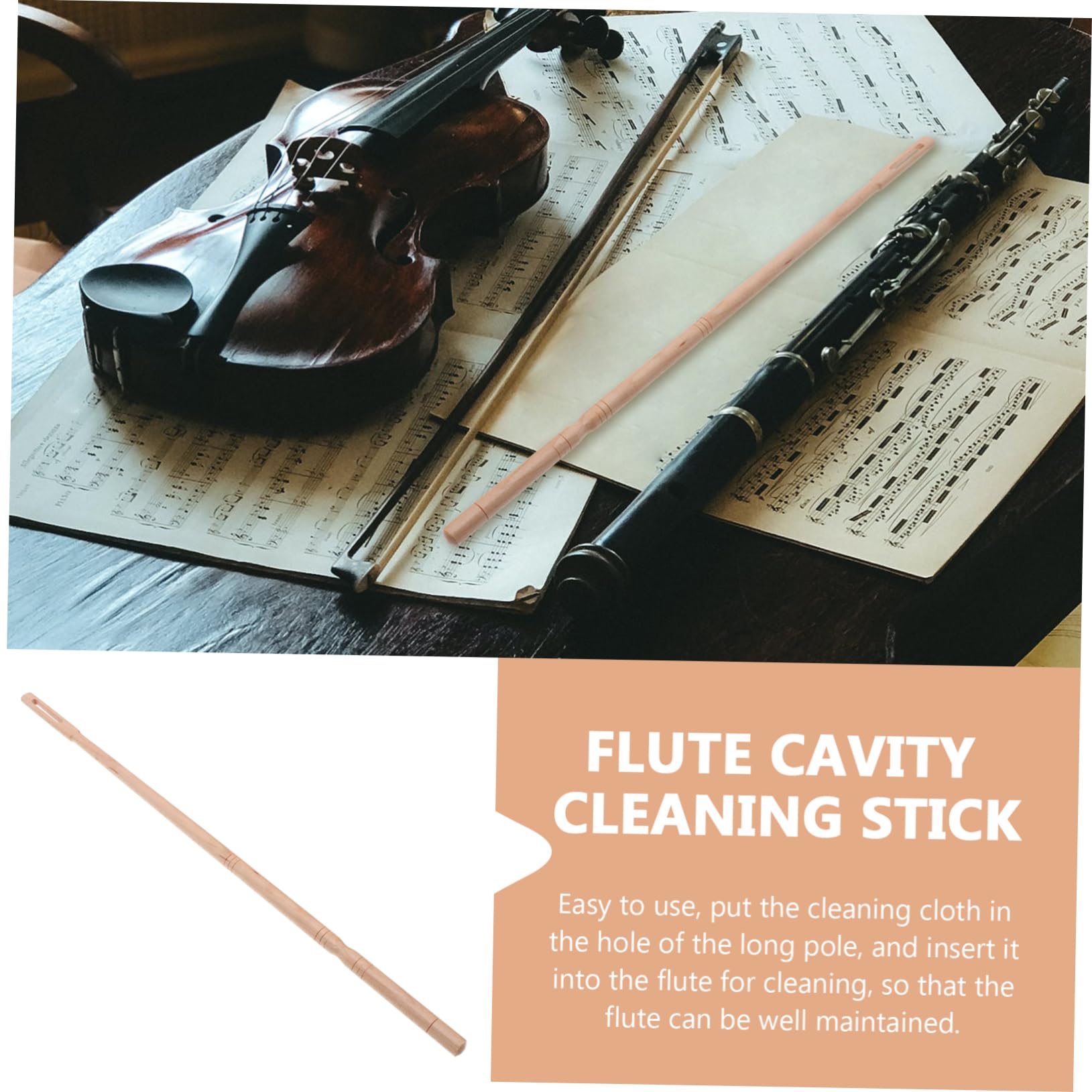JEWEDECO Wooden Flute Cleaning Rod Flute Cleaning Brush for Flutes and Piccolos Flute Cleaning Sticks Musical Instrument Clean Accessory