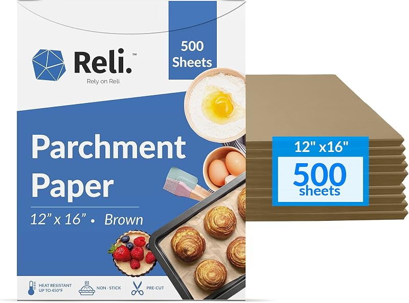 500 Pcs Parchment Paper Sheets, Bulk | 12x16 Inch | Brown | Parchment Sheets, Baking Paper | Non-Stick, Pre-Cut Pan Liners | Brown | Disposable for Baking, Air Fryer, Grilling