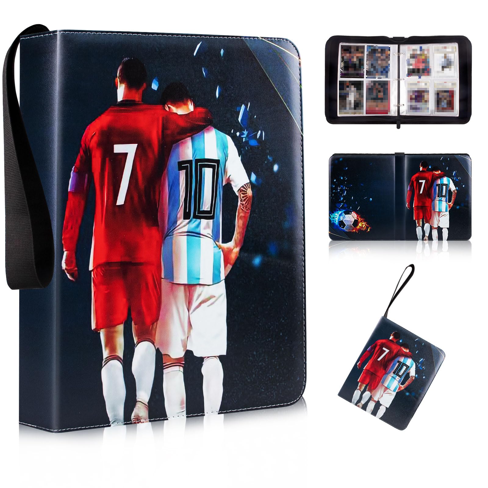 Egmelos Trading Card Binder, PU Leather Football Card Binder, Football Card Holder for 400 Cards, Card Collection Folder with 50 Sleeves, Zipper, Binder Album for Baseball Cards, Sports Star Cards
