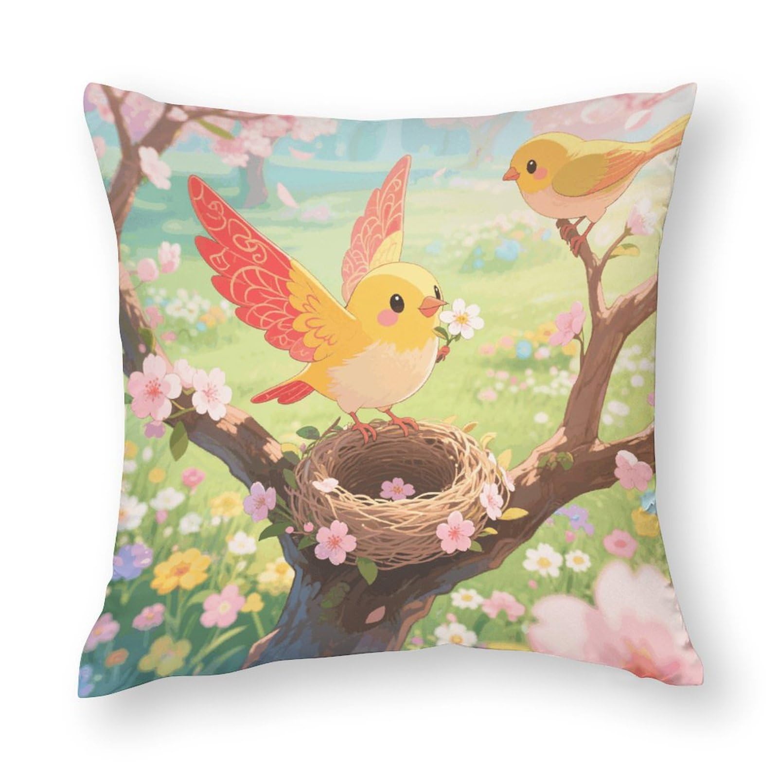 Yellow Bird Throw Pillow Covers Square Pillow Sham Removable Pillow Protector Modern Cushion Covers Soft Pillowcases Cozy Pillow Cases for Sofa Bed Car 24"x24"