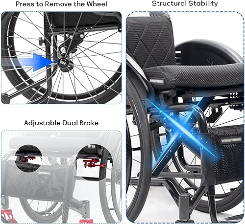 Miniatura 4 de Silla De Ruedas Plegable Ligera Portatil Silla de ruedas deportiva de aluminio ultraligera para adultos, silla de ruedas autopropulsada de 220