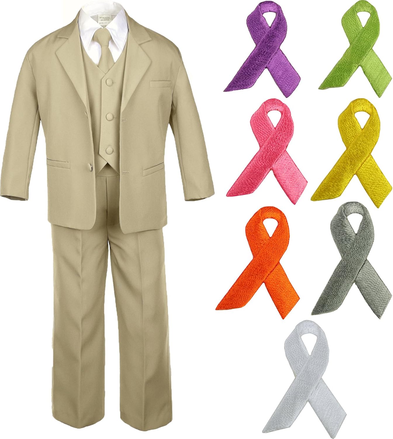 5pc Baby Boy Teen Khaki Suit w/Cancer Awareness Ribbon Adhesive Iron on Patch (7, Lime Green Ribbon)