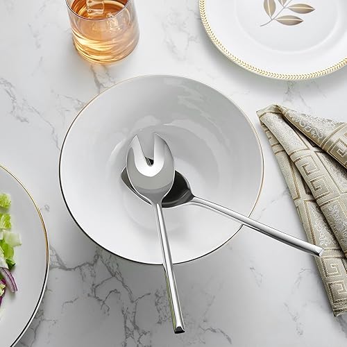 Miniatura 7 de KEAWELL Juego de ensalada prémium de 10 pulgadas, acero inoxidable 18/10, pulido con espejo, incluye cuchara y tenedor para ensalada, juego de 2