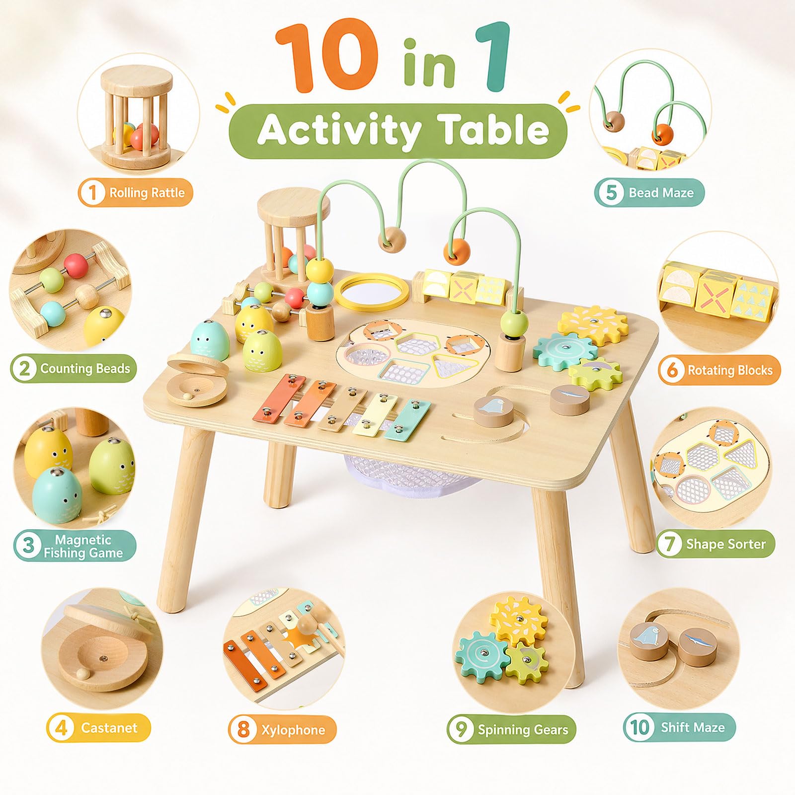 Atoylink Table d'Activité Bébé en Bois, Jouet Montessori Bébé