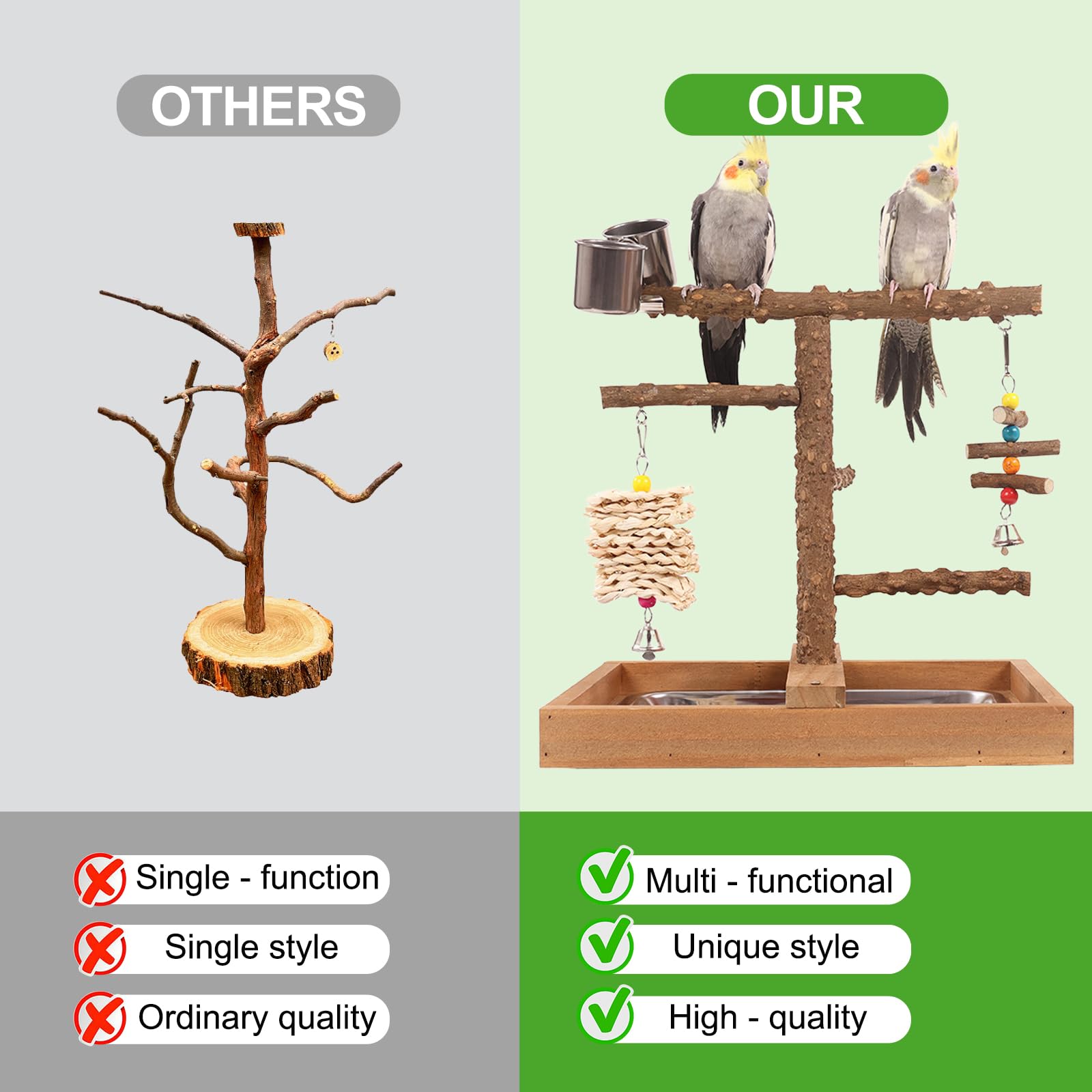 Juguetes para Loros y Periquitos, Percha para PáJaros, Accesorios para Jaula con Bandeja, Comederos, Juguetes para Masticar Colgantes, Amplia Zona de Juegos para Periquitos, CacatúAs y Cotorras