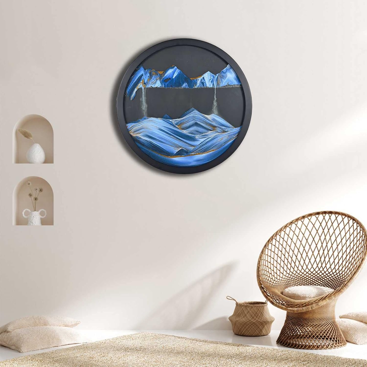 ETULLE Moving Sand Art Picture Decor, 360° Rotating Dynamic Sand Painting, Glass Crafts Solid Wood Frame, 3D Deep Sea Moving Sand Art, Wall Art Decor for Home Office