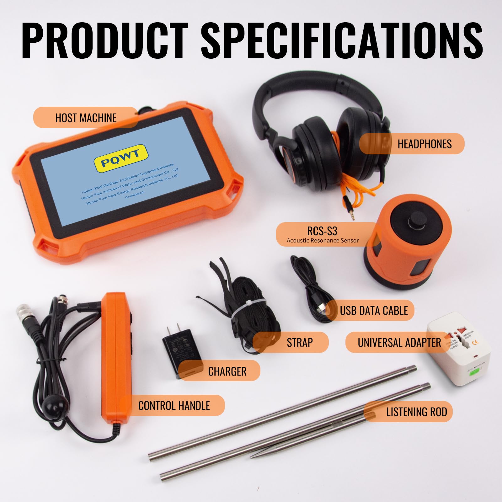 Detectores de fugas de agua subterráneos PQ125B para exteriores, detección de fugas de agua con pantalla táctil y sensor de funda de transporte, intensificador de sonido de tubería acústica