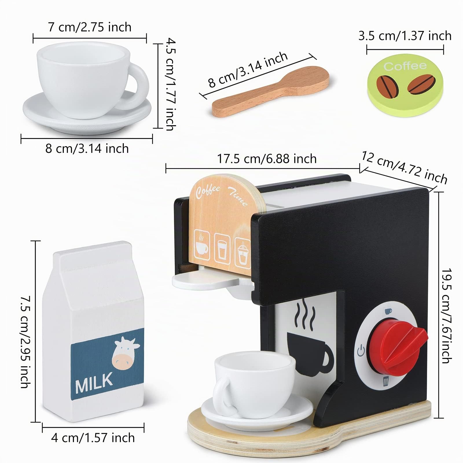 Accessori da cucina per bambini, in legno, macchina per caffè espresso, giocattolo per bambini, set da cucina per ragazze e ragazzi (Black)