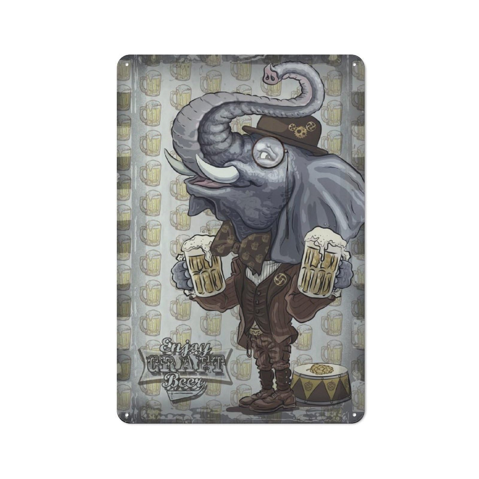 Junmoney Elephant Enjoy Craft Beer Metal Wall Sign 30X20cm, Rustic Decor For Hallway Wall, For Metal Sign Collectors, For Garage And Workshop Walls