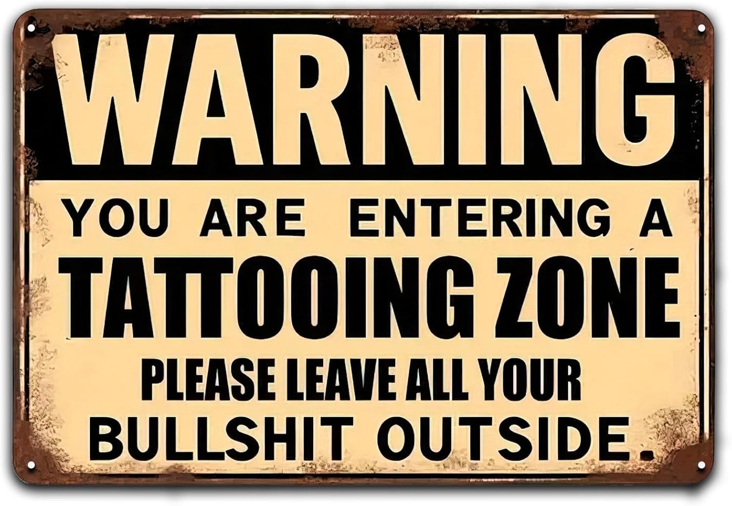 SMAZDFXX Vintage Metal Sign Warning You Are Entering A Tattooing Zone Retro Metal Man Cave Decor Plaque Warning Tin Signs for Home Cafe Bar Garden Office Club Gym Accessories 8"x12"