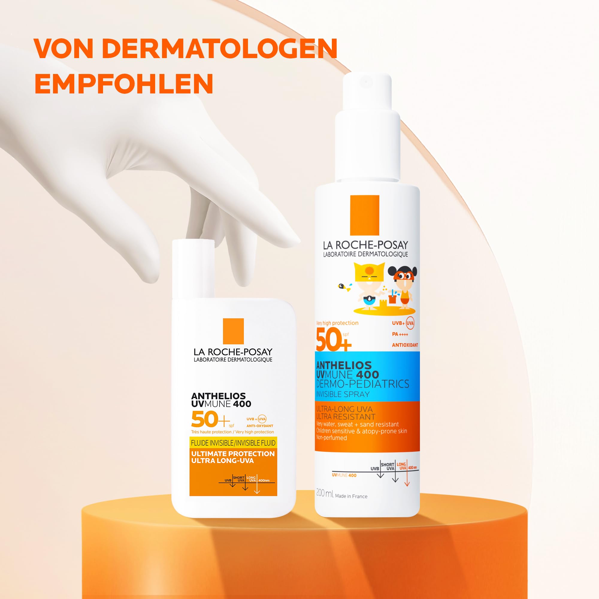 La Roche-Posay Anthelios Set mit Sonnenspray für Kinder und UVMune 400 Invisible Fluid, Für empfindliche und zu Neurodermitis neigende Haut, UVA-/UVB-Schutz, mit LSF50+, Mexoryl 400, 200 ml + 50 ml