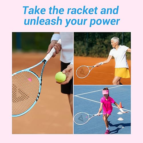 Miniatura 7 de Juego de raquetas de tenis de 27 pulgadas para adultos, juego de raquetas de tenis recreativas para 2 jugadores con 2 overgrips y 1 bolsa de tenis.