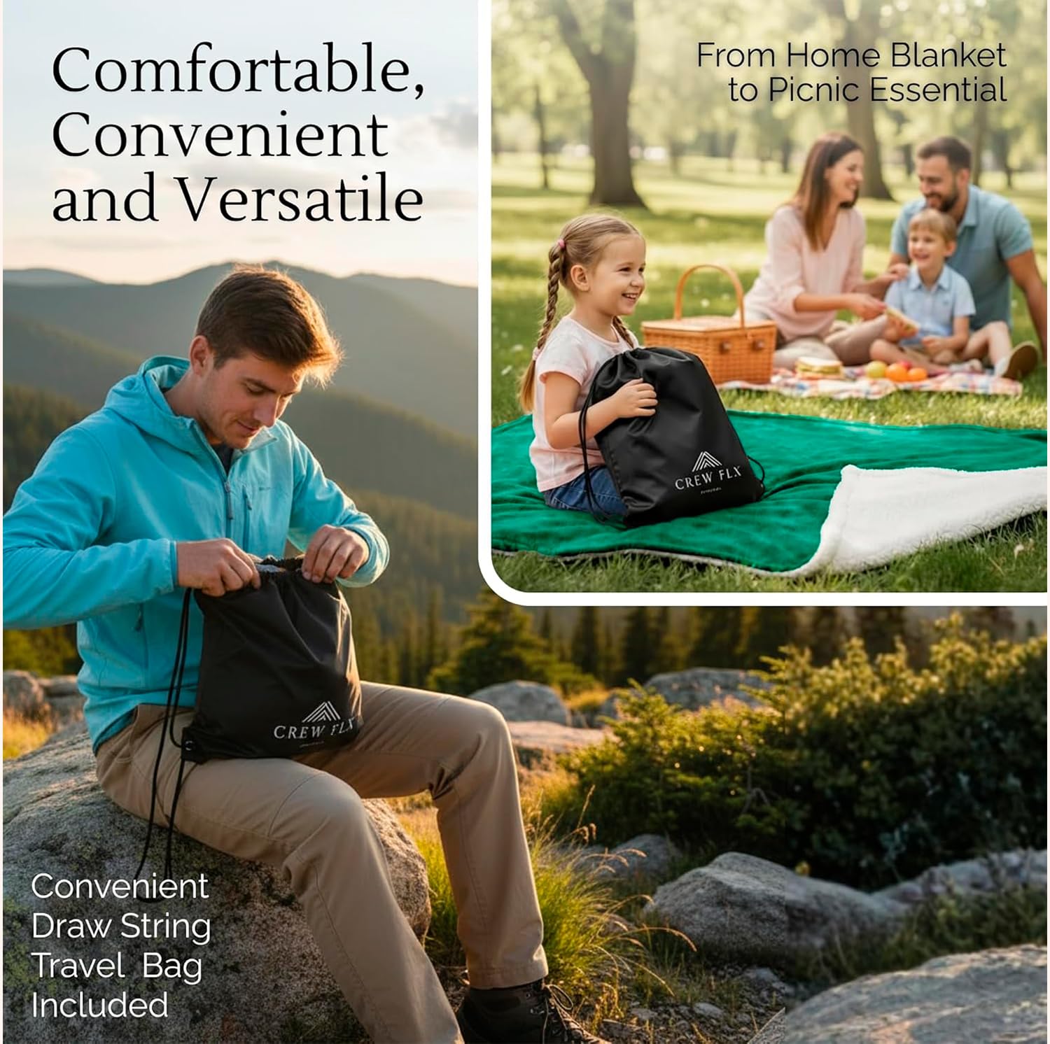 CREW FLX Waterproof Blanket for Bed Intimacy (80"x 60" Queen Size) Reversible Fleece | Sherpa, Love Blanket, Water Proof TPU Stain Proof Couch Furniture Mattress Winter Large Dog Bed Cover - Gray: Green Sherpa Fleece 80 x 60 inch