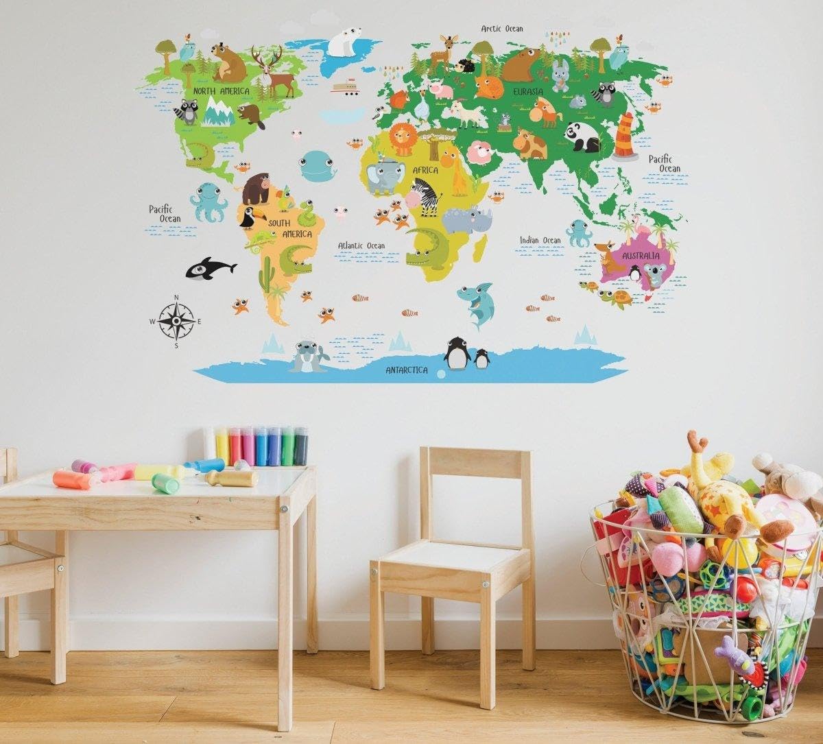 Mapa świata naklejka winylowa, geograficzna naklejka ścienna, dekoracja z motywem podróży 90 x 60 cm