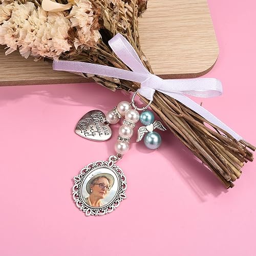 Miniatura 8 de Abalorios personalizados para ramo de boda, dije de foto de encaje con texto en inglés "You Are Always in My Heart" para decoración de fiesta nupcial