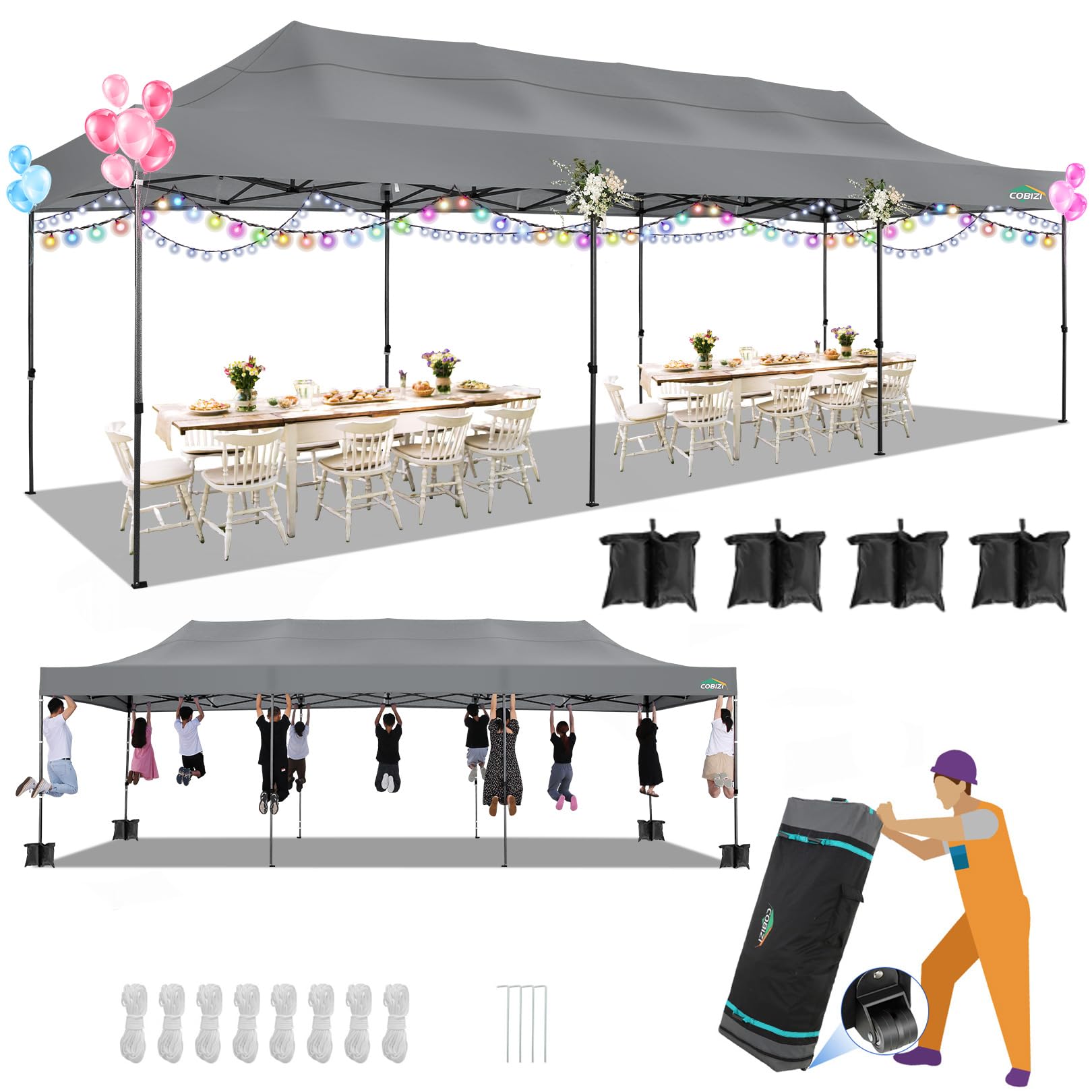COBIZI 10x30 Heavy Duty Pop up Canopy Tent with Sidewalls Commercial Canopy