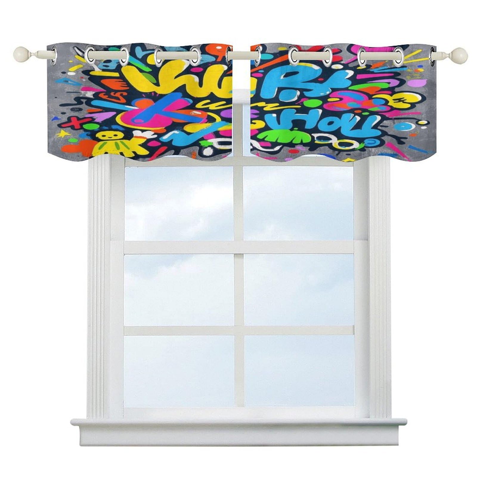 Fekiloot Style Graffiti Short Curtains Valance Curtain