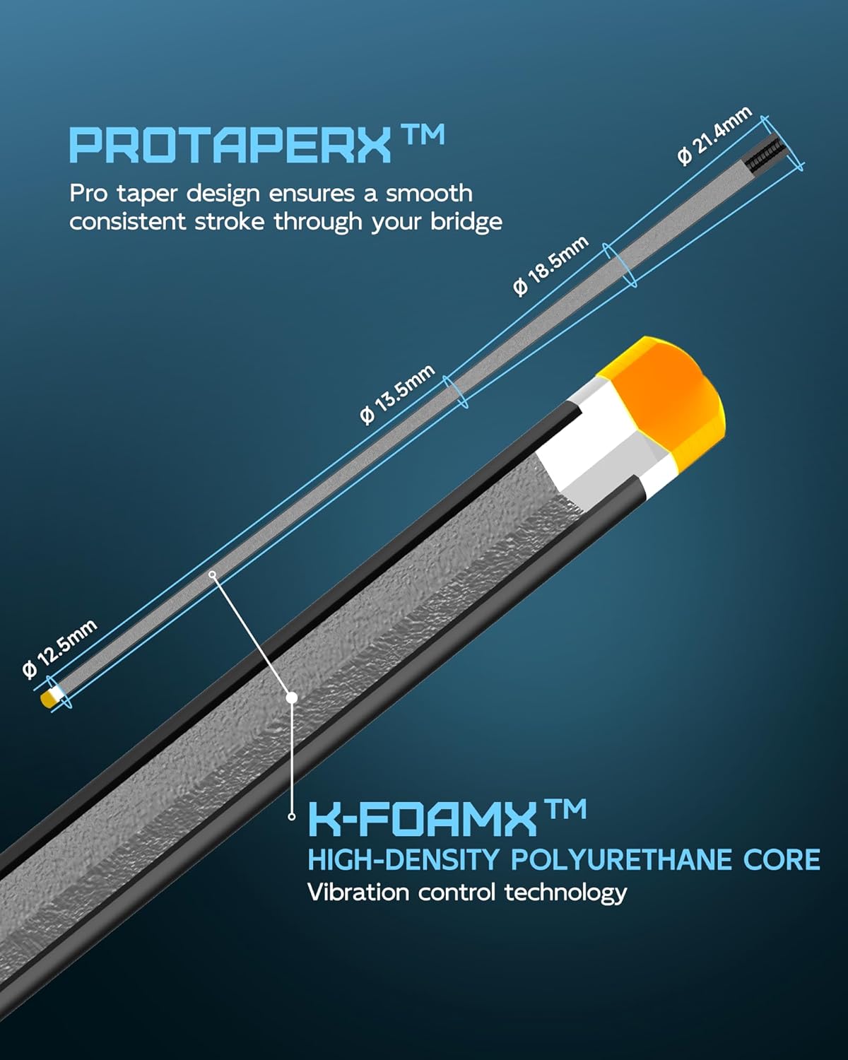 KONLLEN 2.0 Carbon Fiber Pool Cue, Low Deflection Shaft with Pro Taper, Ebony Inlay Design, 12.5mm / 11.8mm Tip, Adjustable Weight System