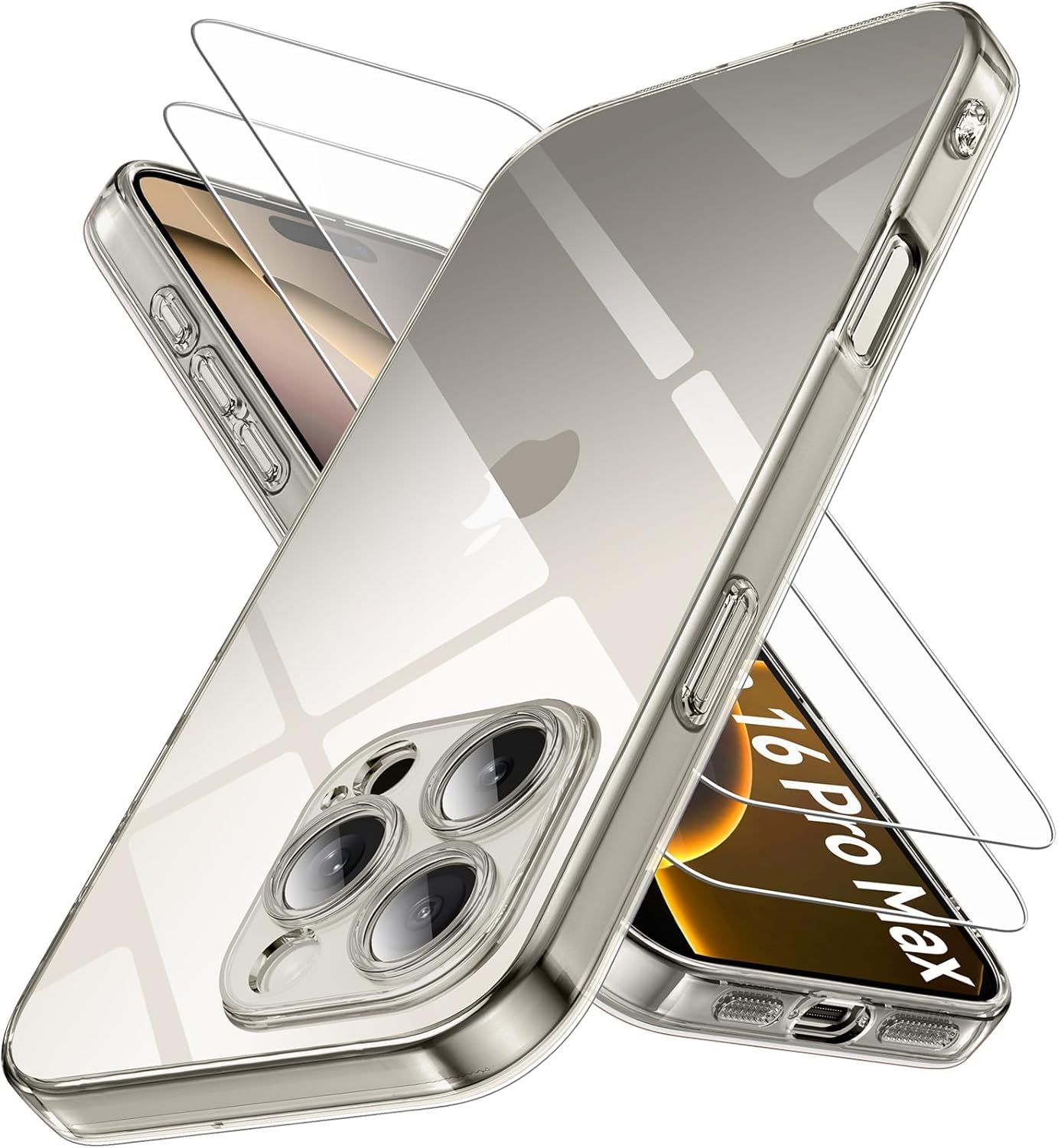 PIXFAB for iPhone 16 Pro Max Clear Case with 2 x Screen Protector Tempered Glass