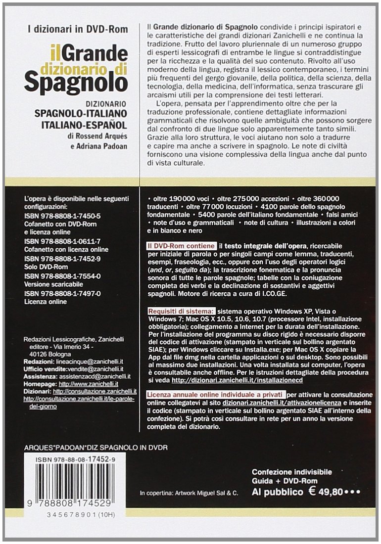 Il Grande dizionario di Spagnolo in DVD-ROM (per Windows, Mac, iOs e Android). Dizionario spagnolo-italiano, italiano-spagnolo