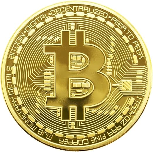1Pcs 24K Gold Plated Bitcoin Commemorative Coin, 3mm BTC Cryptocurrency Collectible with Protective Case, Blockchain Cryptocurrency Home and Office Decoration